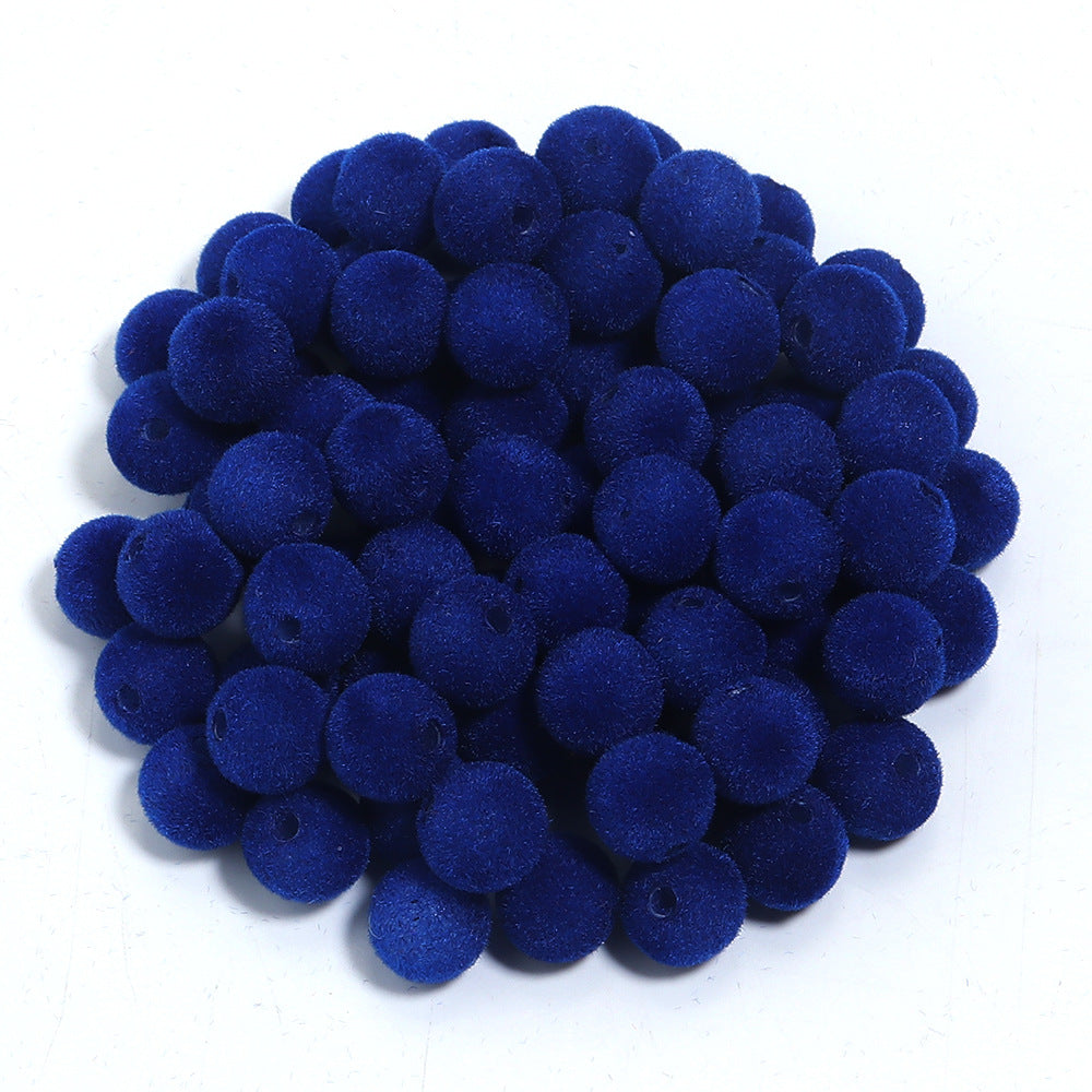 Wholesale  Random 100pcs/pack    Resin Flocking Round Beads Perforated F Cloth F Ball Beads Acrylic Beads