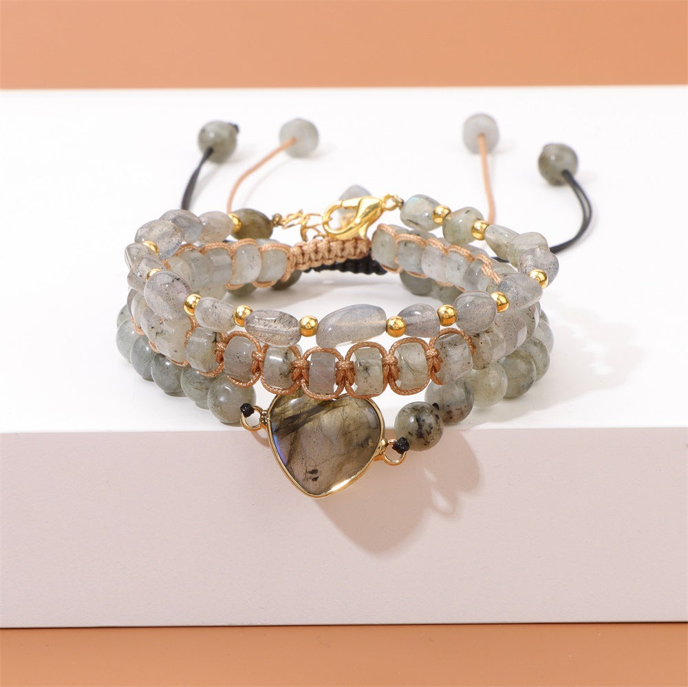 Wholesale Woven Crushed Stone Beads Love Heart Agate Bracelet