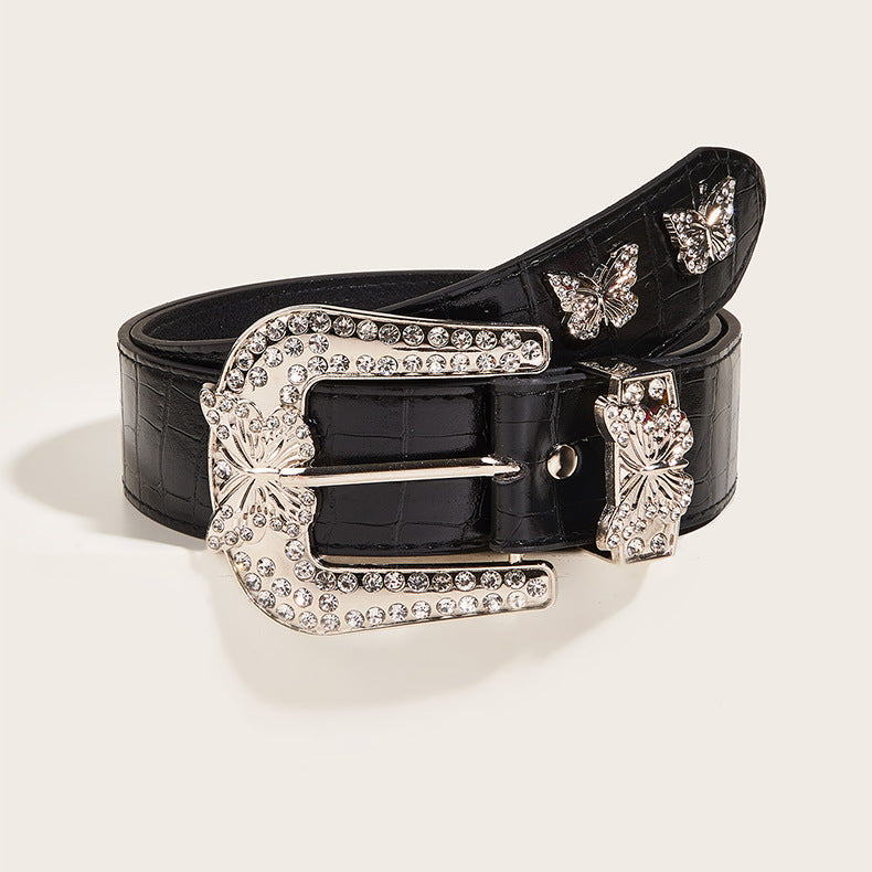 Whoelsale PU Butterfly Diamond Buckle Waistband