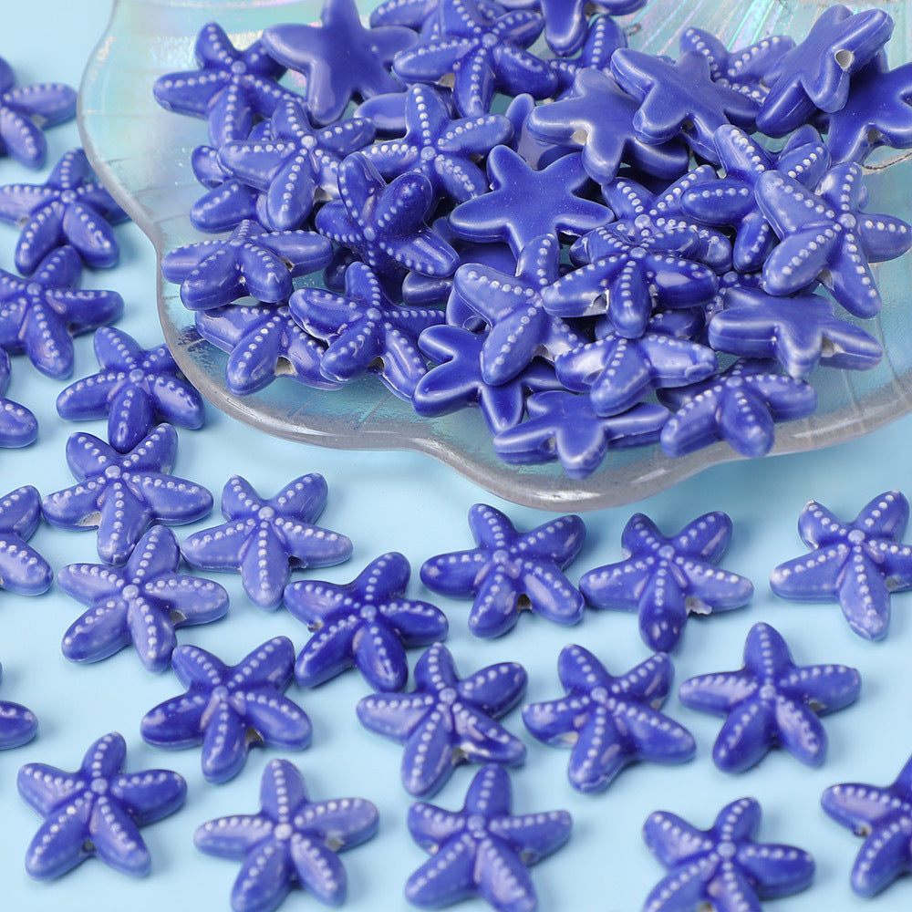 Wholesale 10pcs Starfish Perforated Handmade Ceramic Beads
