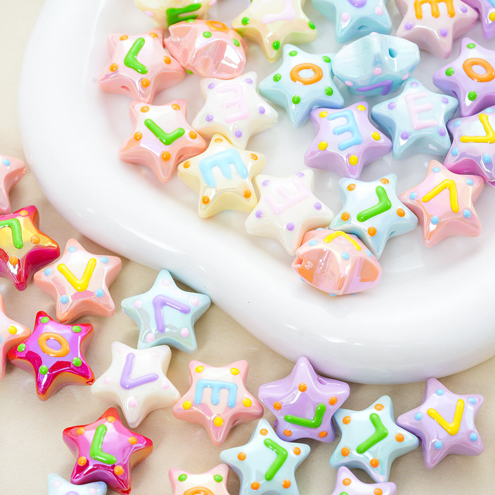 Wholesale 10pcs Acrylic Oil-Drip Solid Color Letter Star Beads