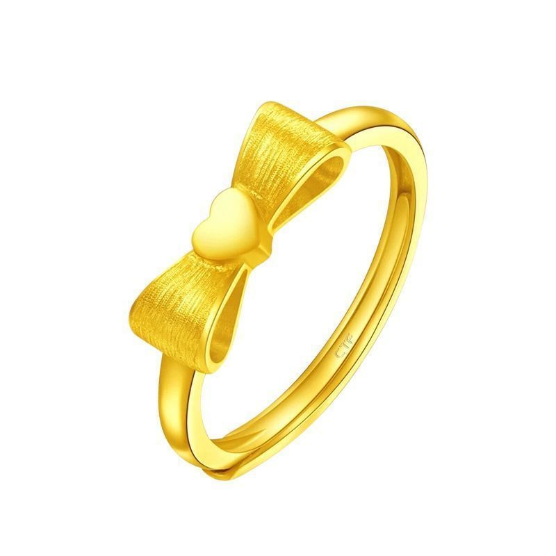Wholesale New online celebrity gold plated Princess bow ring female brass gold live mouth plain ring Valentine's Day gift