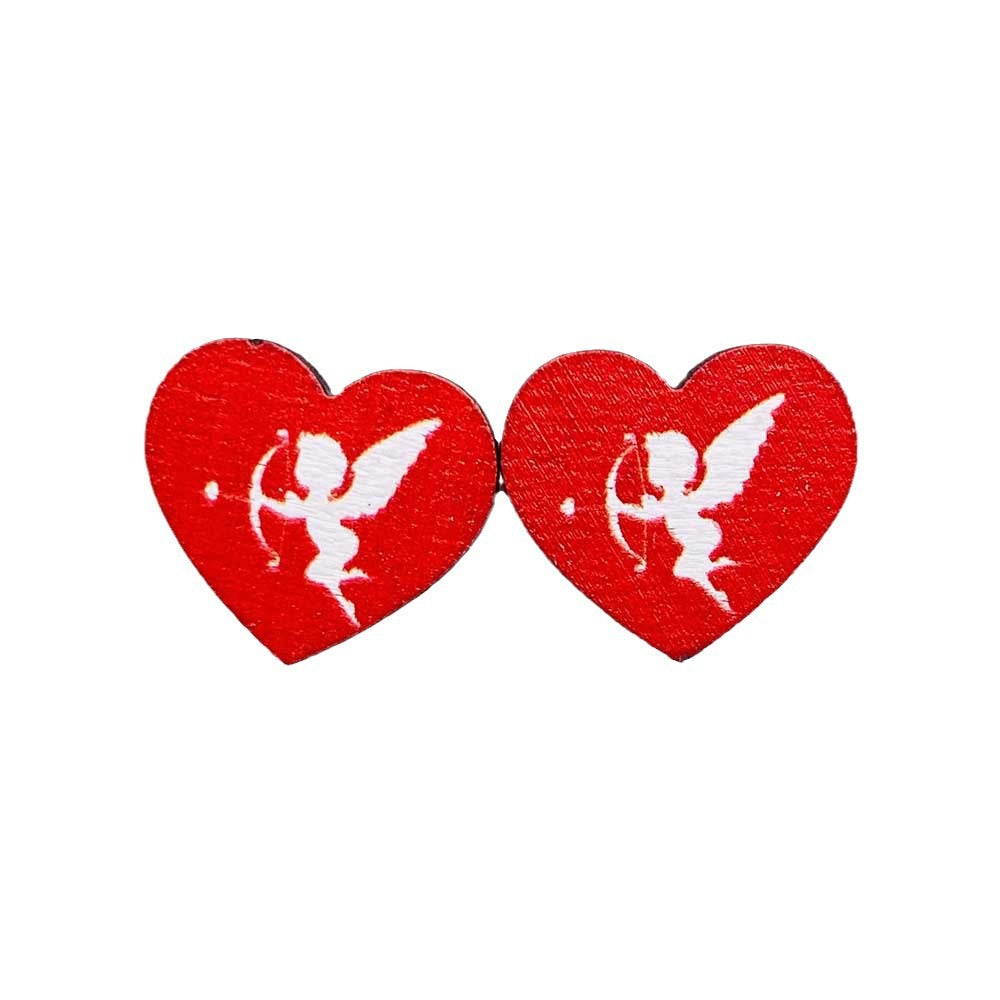 Wholesale Valentine's Day Pink Envelope Dwarf Rose Wooden Earrings