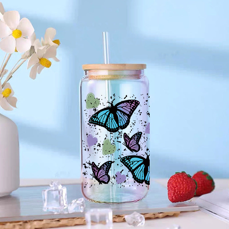 Wholesale Cartoon Cute Yellow Bee Butterfly Flower Theme 16oz Cup UV DTF Wraps