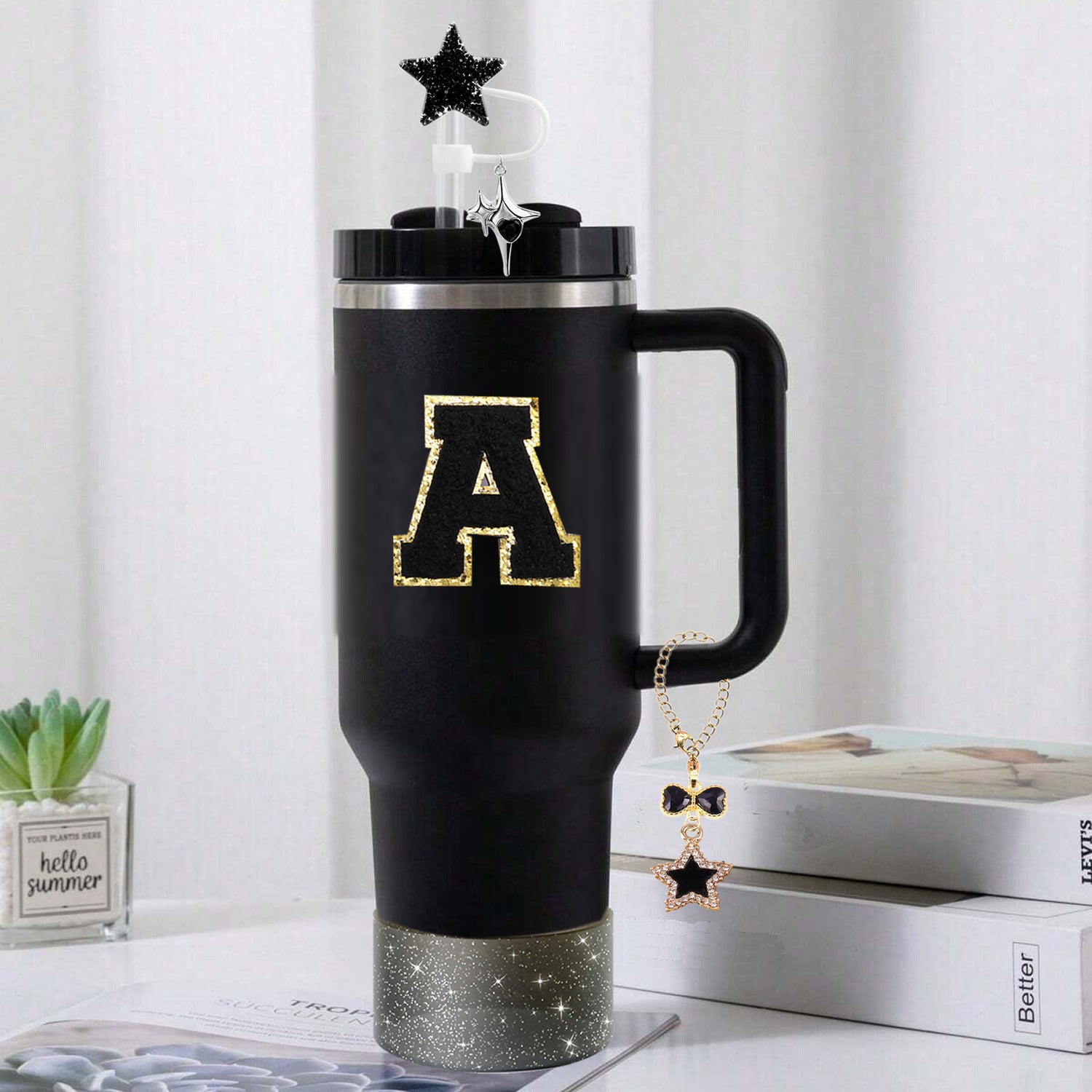 Wholesale Silicone Straw Cute Glitter Stars Straw Tube Cap