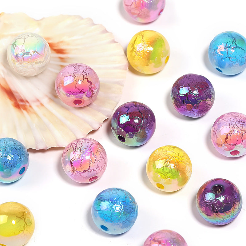 Wholesale 100pcs 16mm Spray Paint Crack Round Beads UV Electroplating Acrylic Diy Jewelry Beads