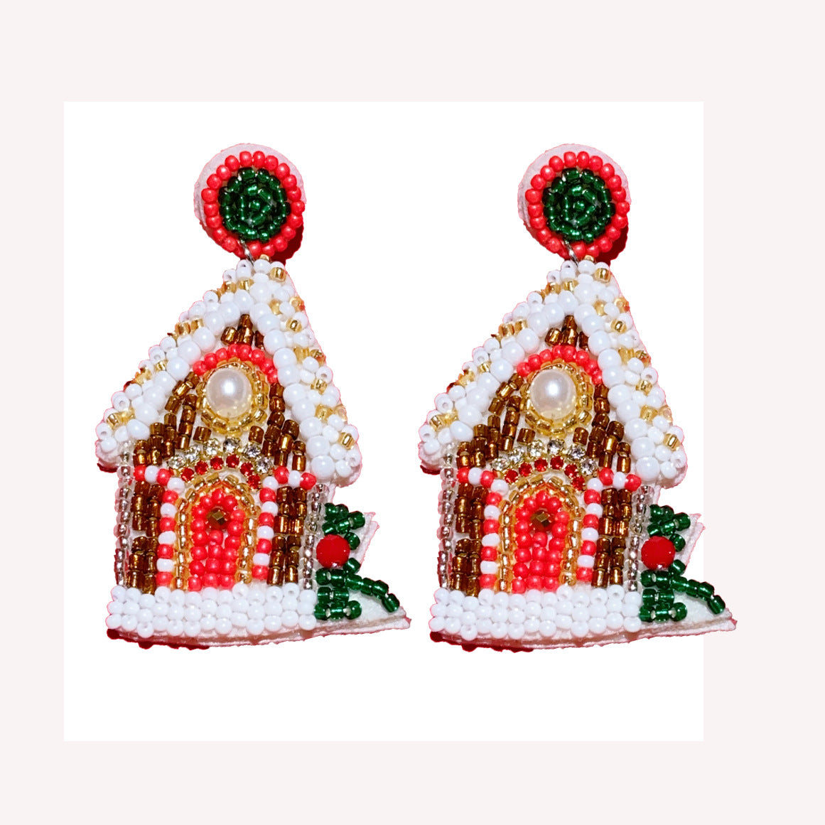 Wholesale Christmas House Plastic Rice Ball Earrings