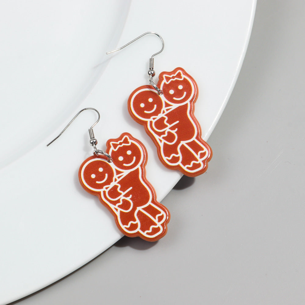 Wholesale Christmas Funny Round Cookie Man Acrylic Earrings
