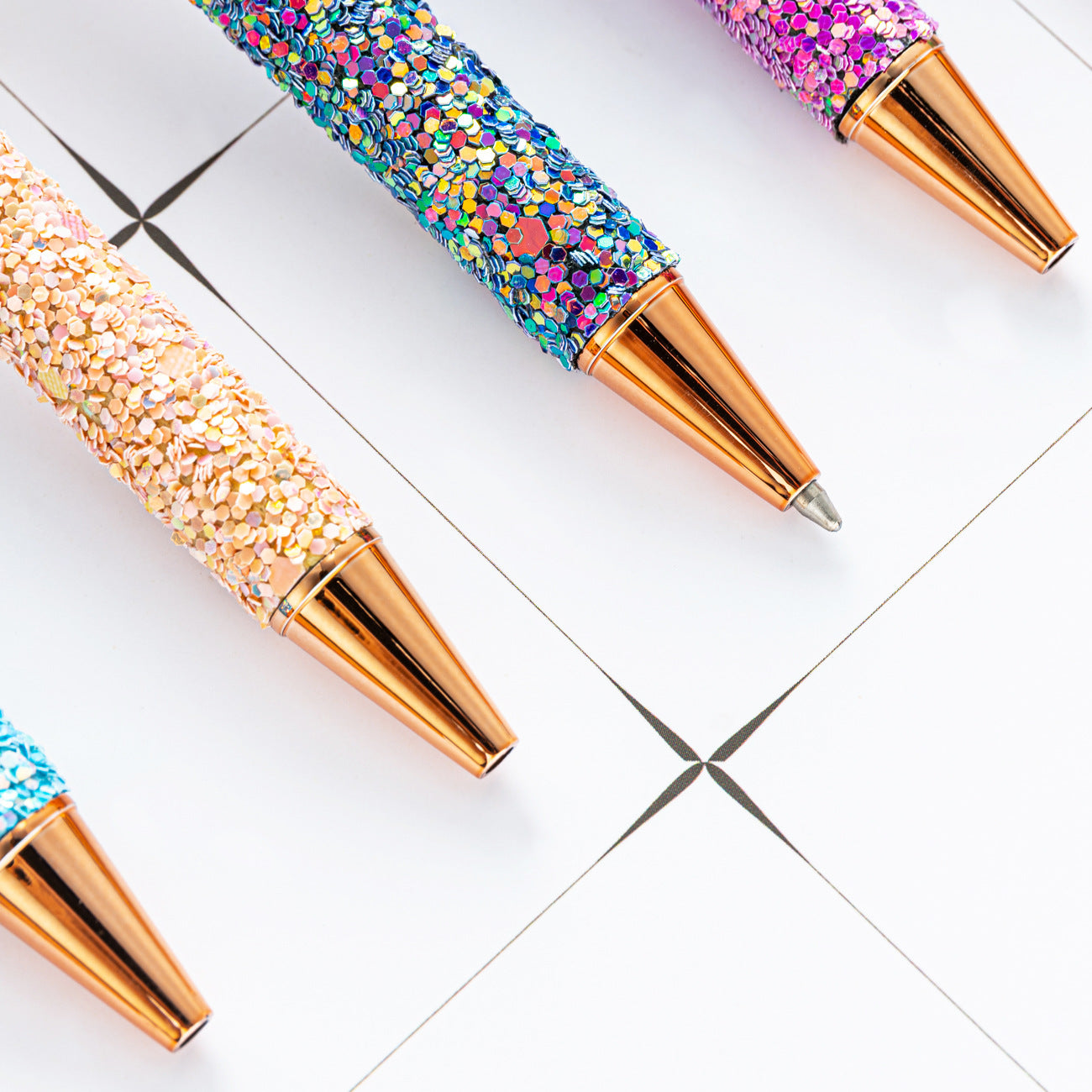 Wholesale 2pcs Metal Pen Glitter Cute Cartoon Multicolor Sequin Ballpoint Pen