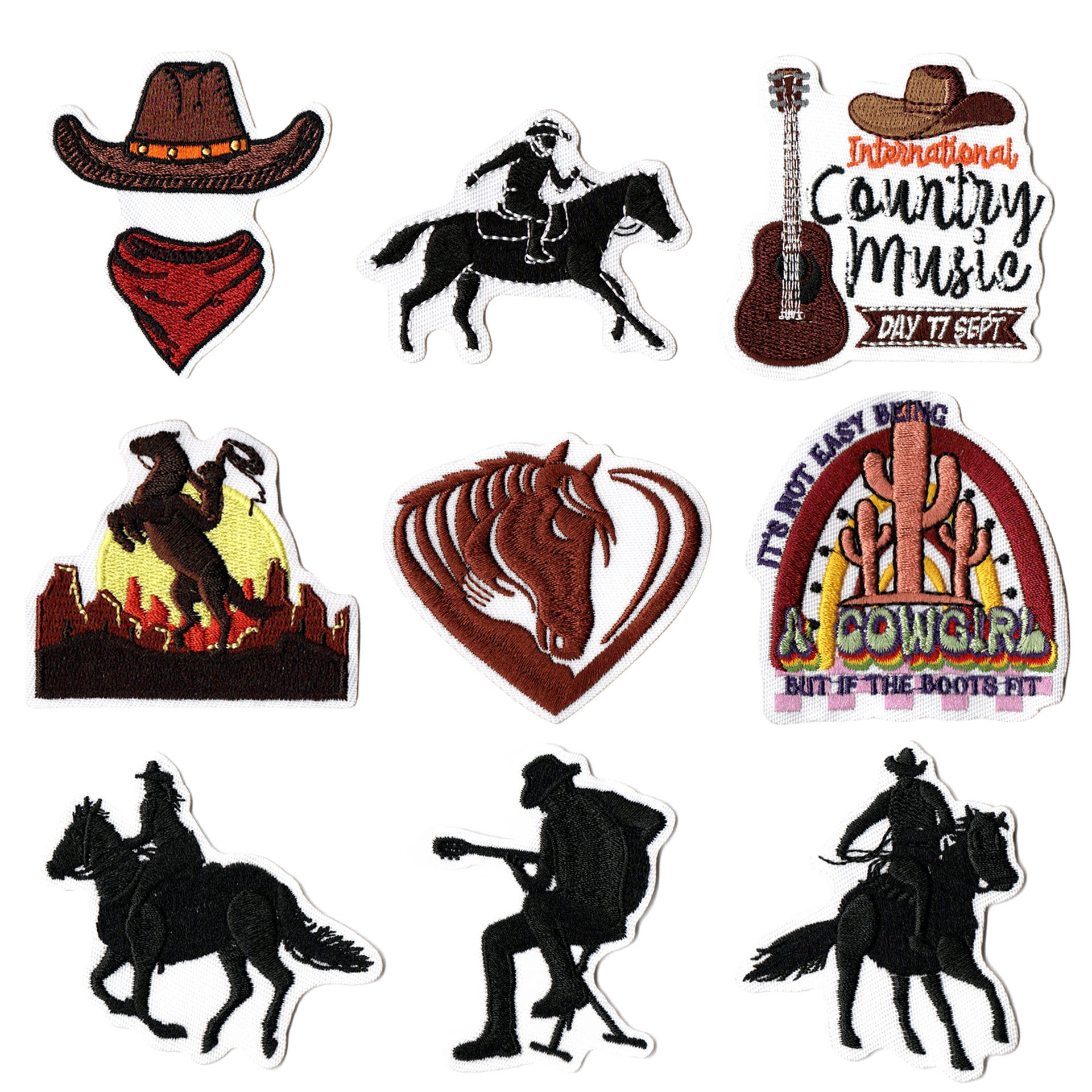 Wholesale Western Cowboy Cartoon Gunman Horse Embroidered Patches Set Of 9 For Coat Repair And Decoration Trendy Fashion Accessory