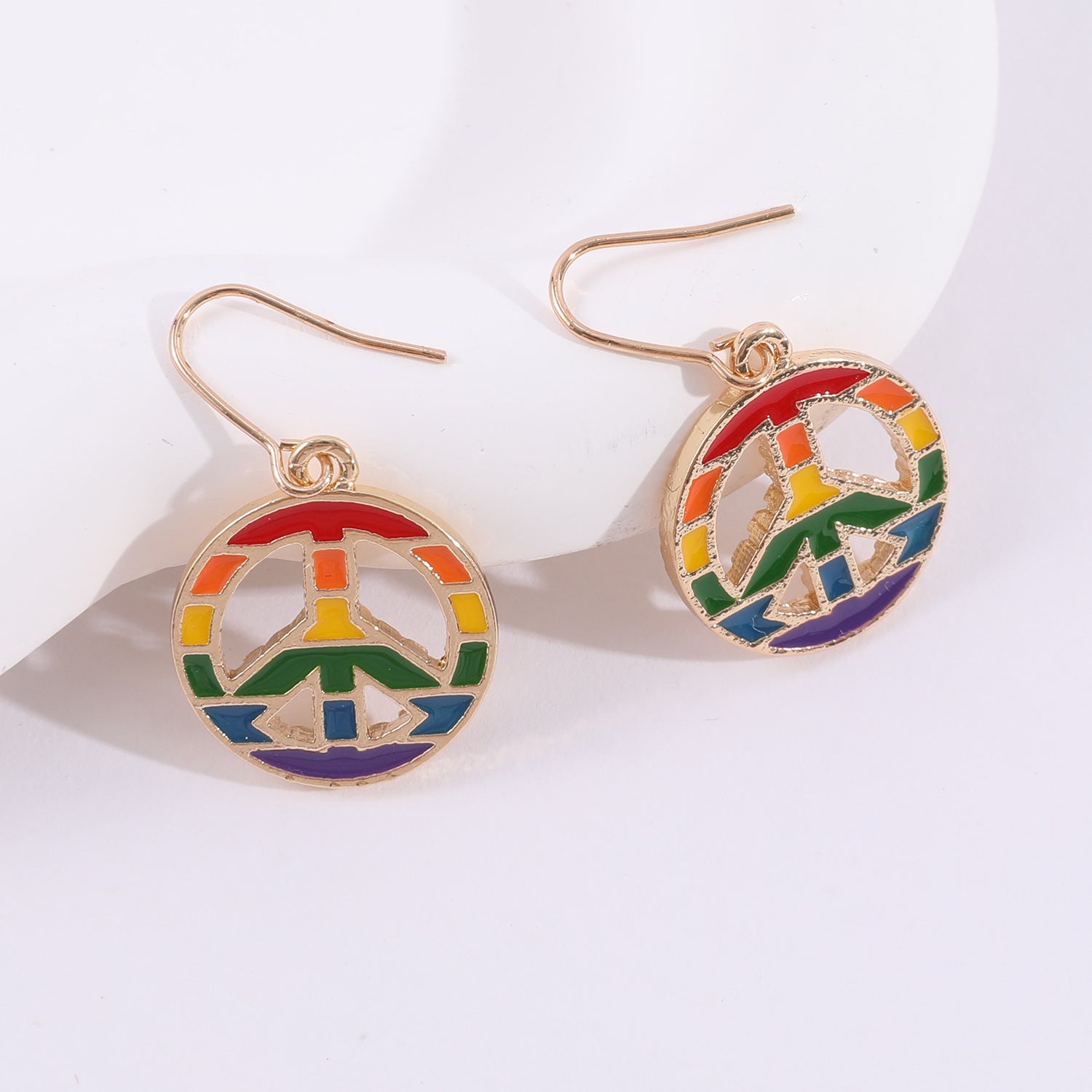 Wholesale Rainbow Alloy Love Peace Symbol Butterfly Wing Earrings