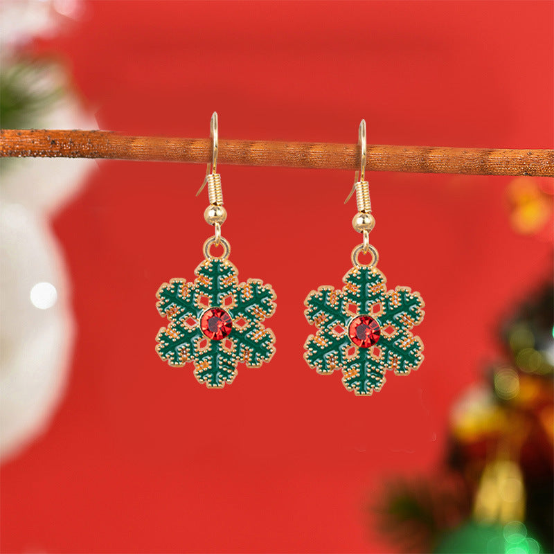 Wholesale Christmas Snowflake Oil Inlaid Diamond DIY Earrings