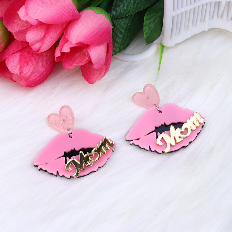 Wholesale Mother's Day Acrylic Love Double Layer Earrings