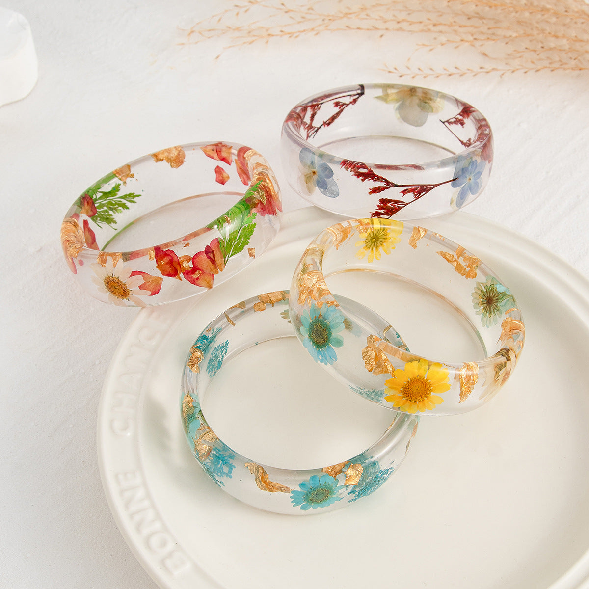 Wholesale Ins Style Flower Transparent Wide Bracelet
