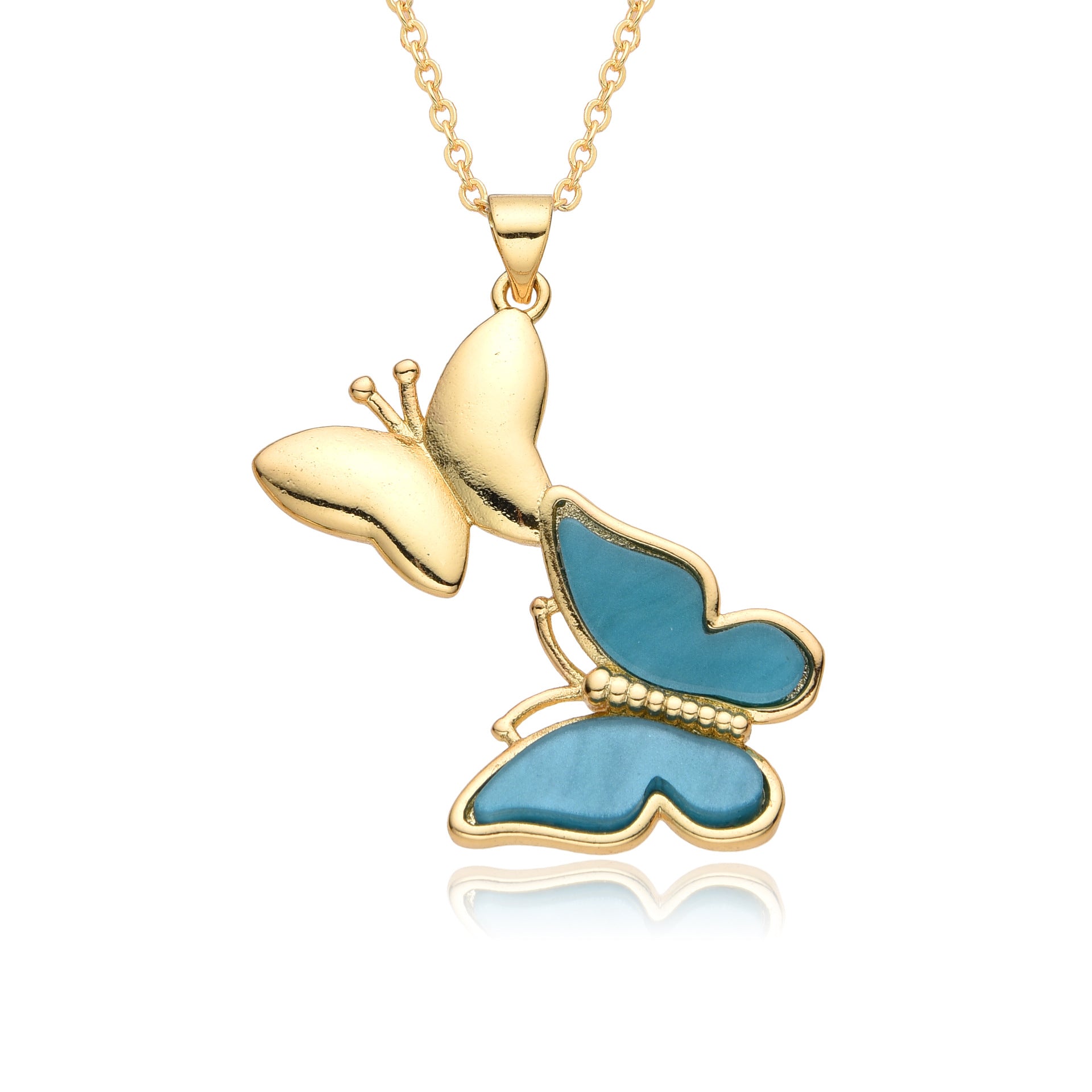Wholesale Copper Gold Plated Shell Two Butterfly Necklace