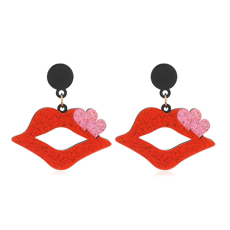 Wholesale Valentine's Day Colorful Shining Love Lip Acrylic Earrings