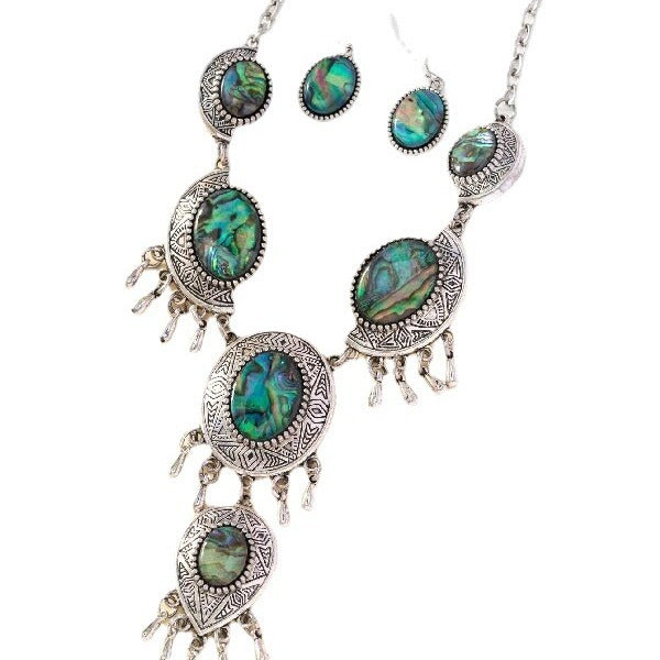 Wholesale Retro personality fashion oval flower abalone earrings necklace earrings