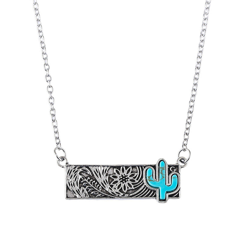 Wholesale Bohemian Square Turquoise Cactus Western Style Necklace