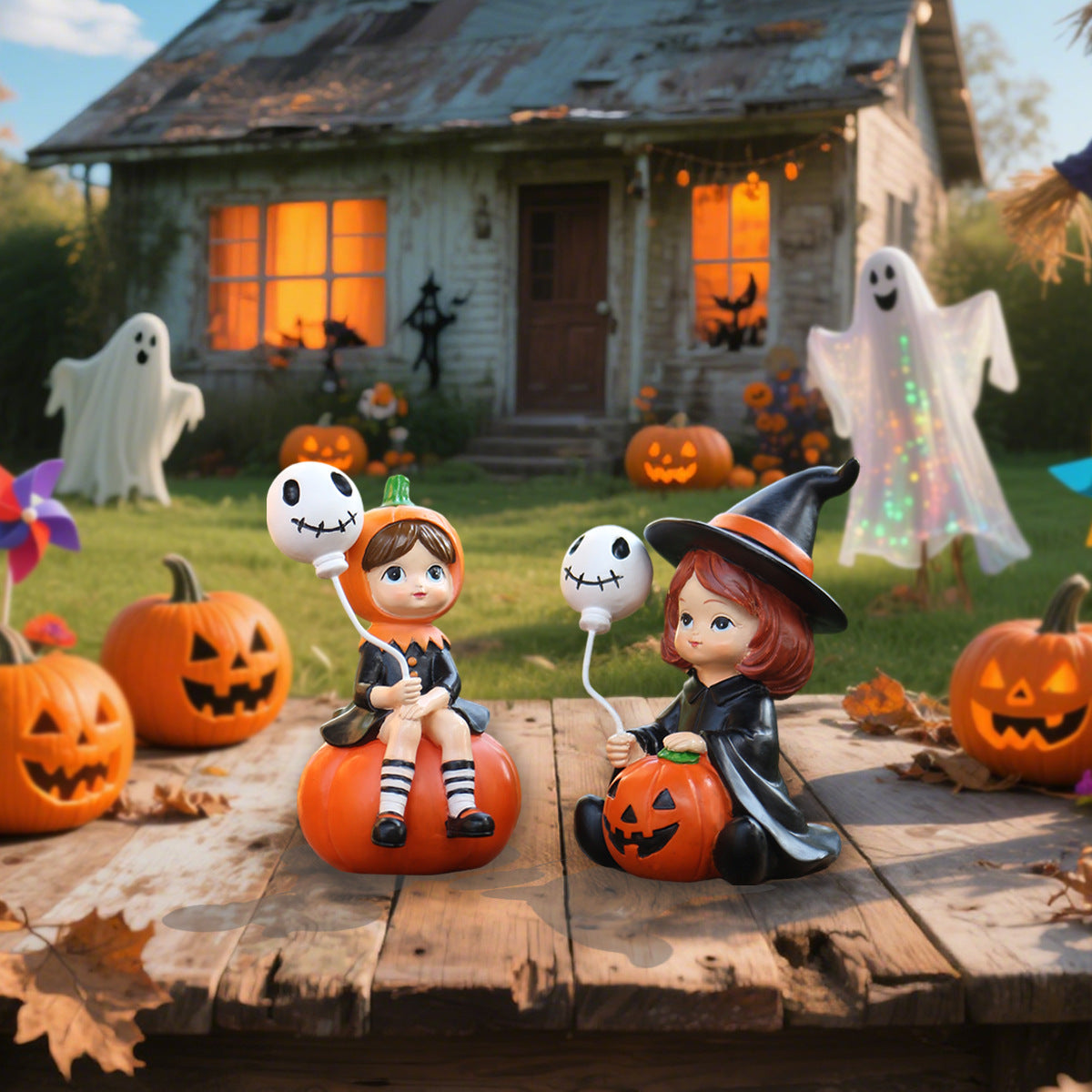 Wholesale Resin  Skull Balloon Witch Set 2 American Country Style Outdoor Home Decor Accent