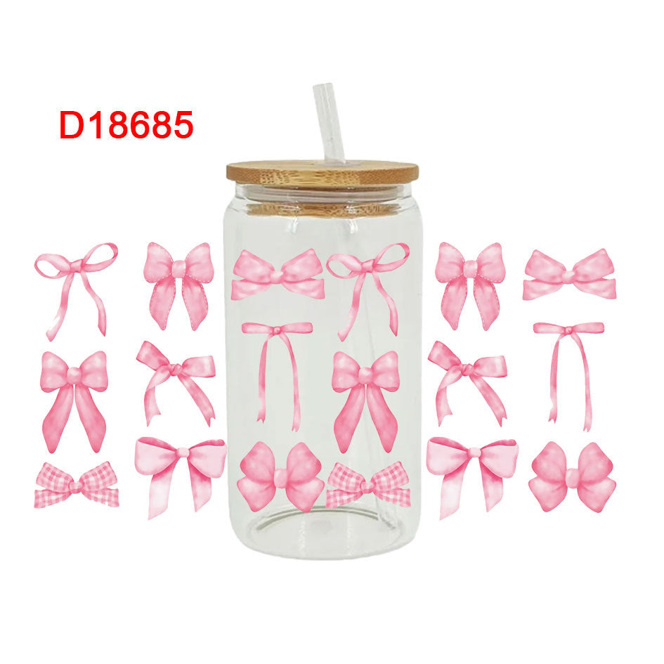 Wholesale pink bow 16oz Cup UV DTF Wraps