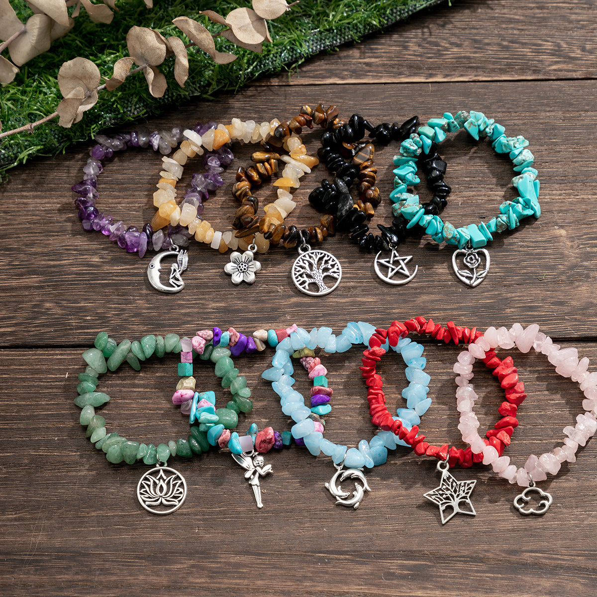 Star al por mayor Star Heart Fish Coste de piedra triturada Pulsera colorida