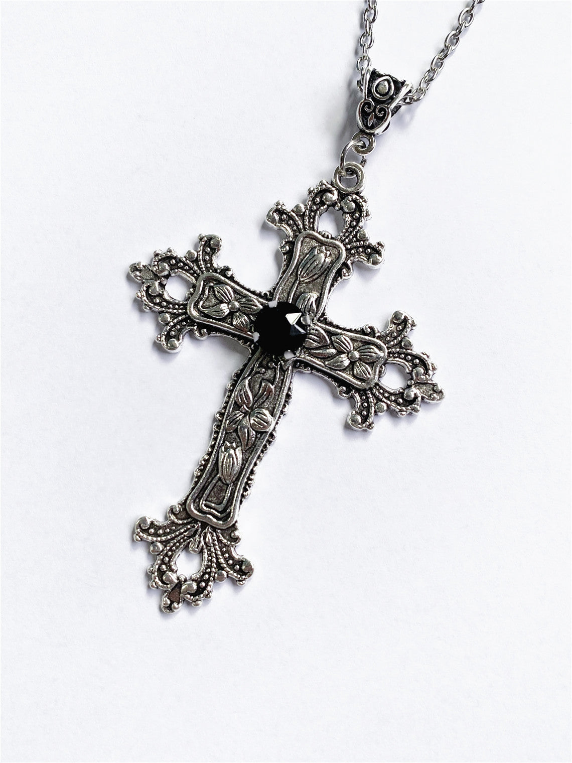 Wholesale Gothic Large Cross Jewelry Silver Necklace