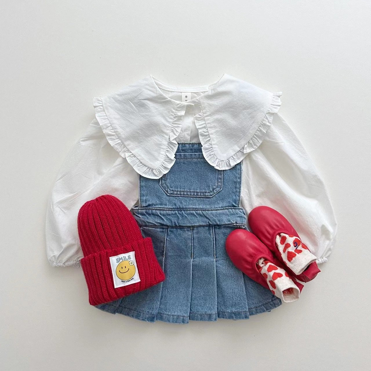 Wholesale Cotton Children's Waist Denim Vest Skirt Pleated Skirt