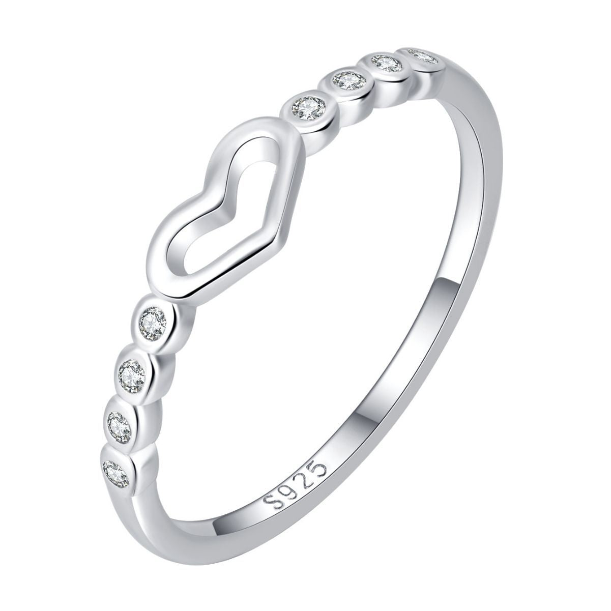 Wholesale Hollow Diamond Heart Shaped Sterling Silver Ring