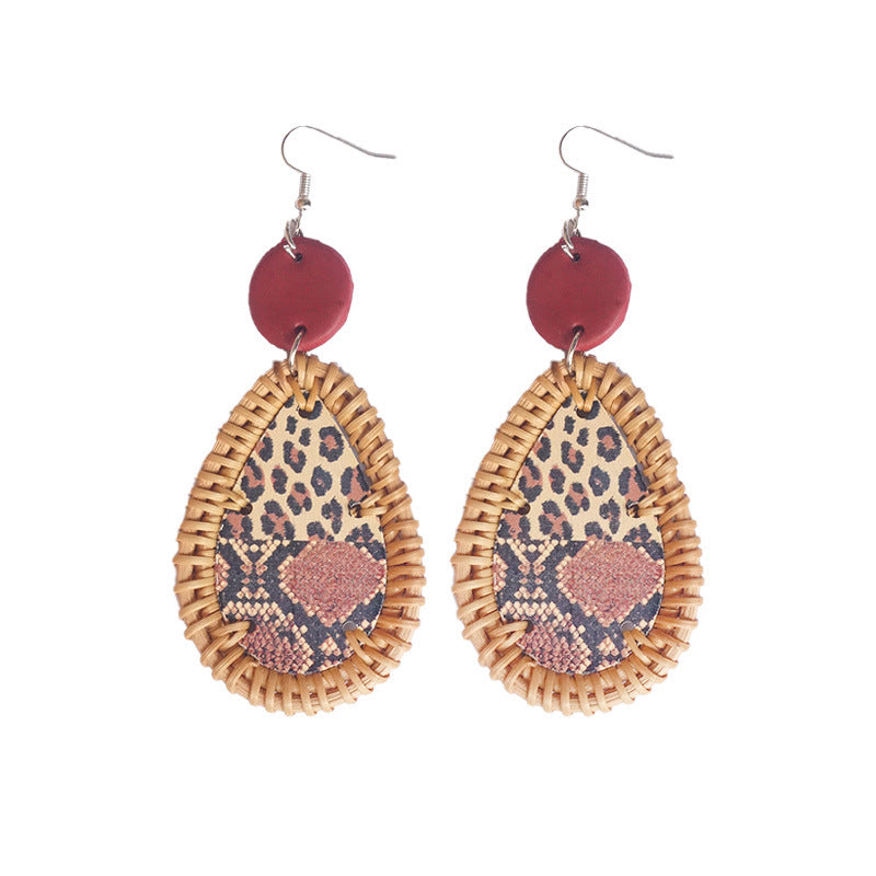 Wholesale 3 Pairs/Pack Polymer Clay Rattan Copper Braided Leopard Zebra Print Earrings