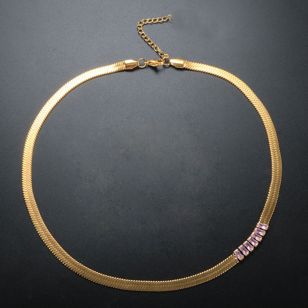 Wholesale 18K Gold Plated Zircon Stainless Steel Snake Bone Chain Necklace Bracelet Jewelry Set