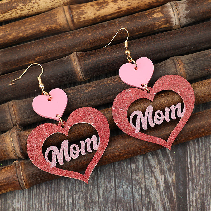 Wholesale Mother' s Day hollow love letter splicing acrylic earrings