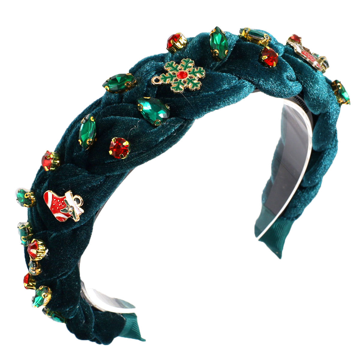 Wholesale Christmas Wide Fried Dough Twists Braid Rhinestone Cloth Headband