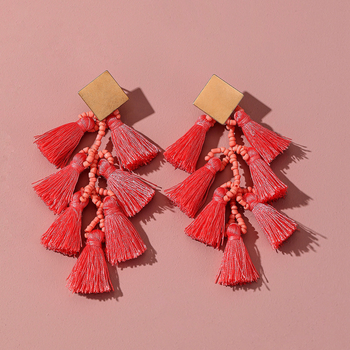 Wholesale Rice Beads Tassel Fabric Earrings