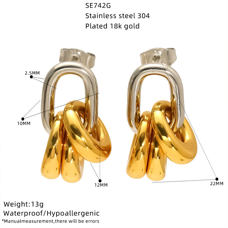Wholesale Oval Color Matching Circle Earrings Gold and Silver Twist Chain Stainless Steel Earrings
