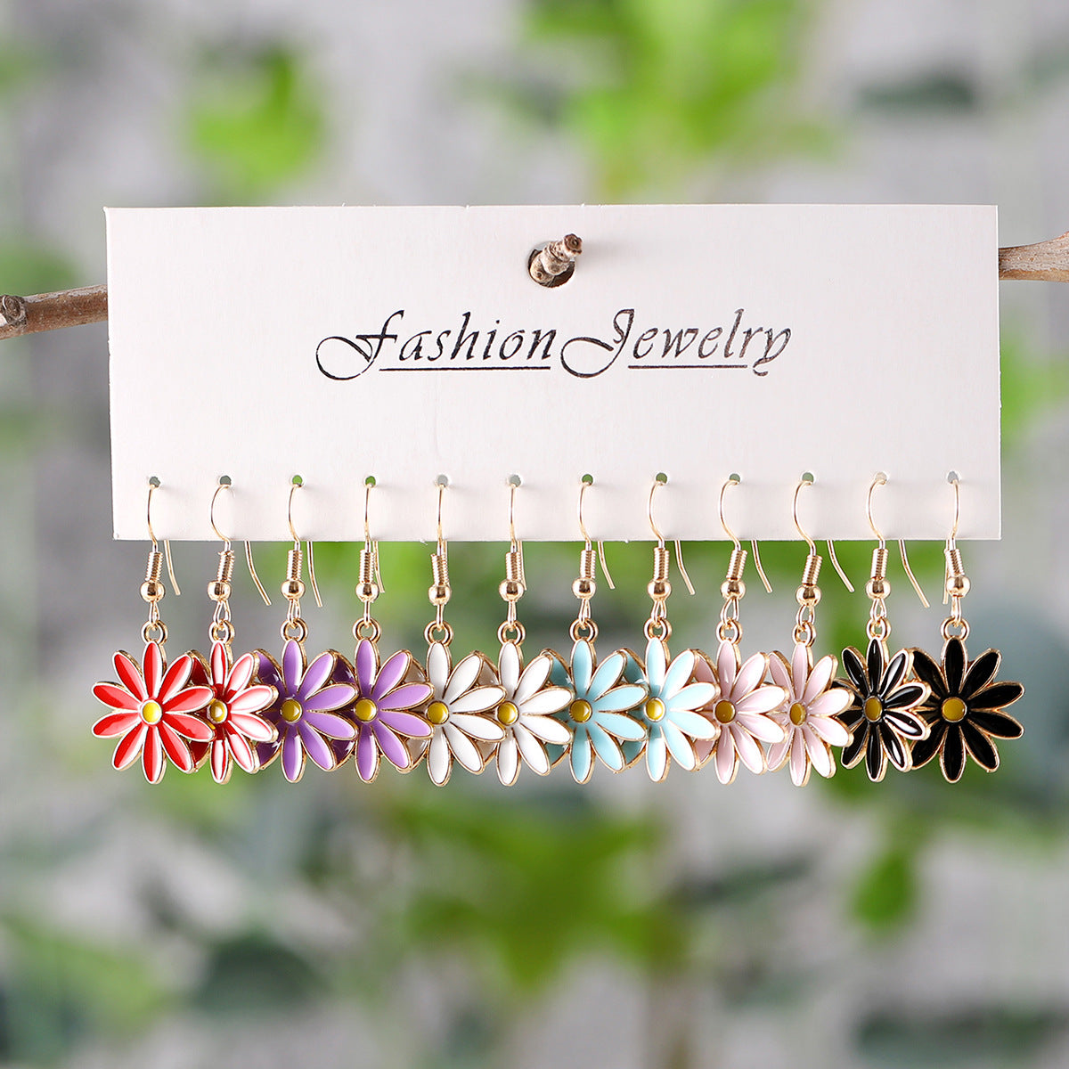 Wholesale Bohemian Colorful Small Flower Oil Drop Pendant Earring Set