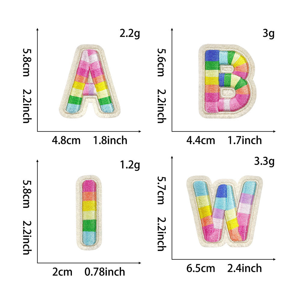Wholesale Rainbow 3D Embroidered 26 Alphabet Letter Patches Self Adhesive DIY Fashion Accessory For Shoes Hats