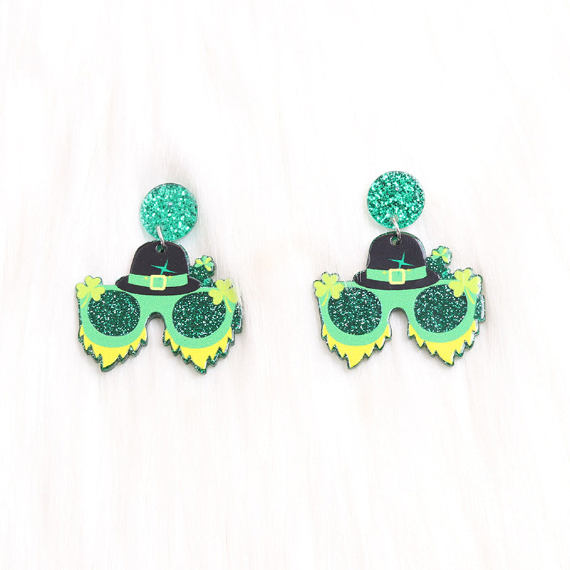Wholesale Acrylic Earrings St. Patrick's Beer Festival Sunglasses Element Earrings