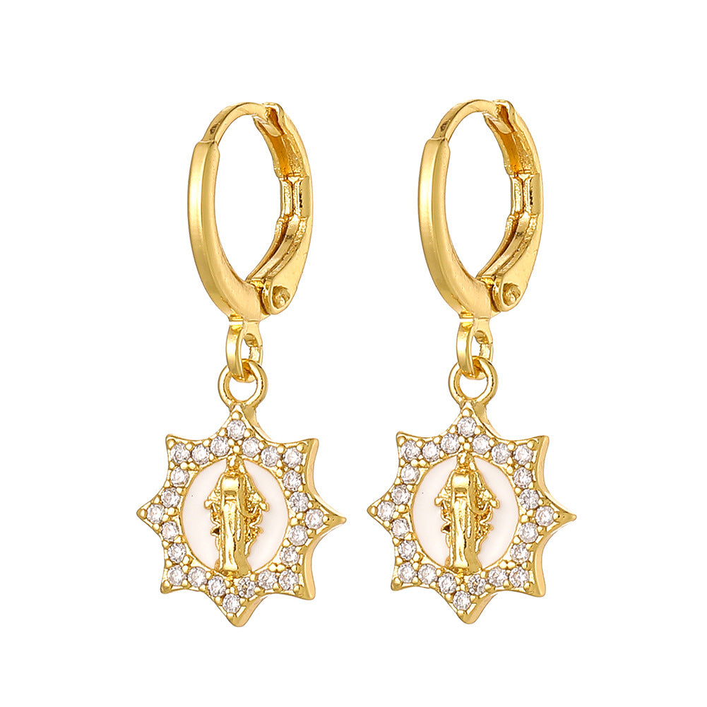 Wholesale Religious Drip Oil Virgin Mary Earrings
