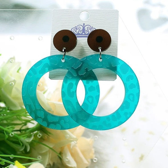 Wholesale Solid color round leopard print acrylic geometric earrings