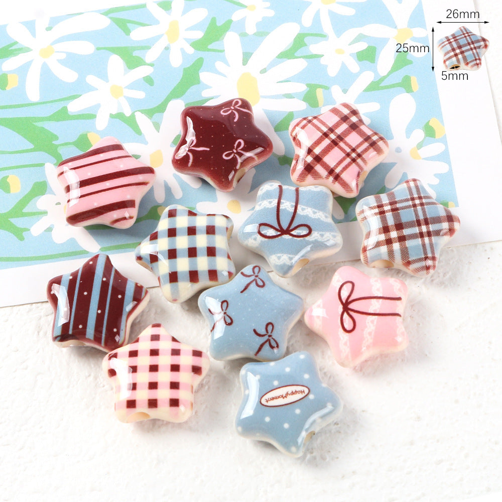 Wholesale Acrylic Cute Cartoon Cat Star Bow Biscuit Printing Beads OLY Exclusive