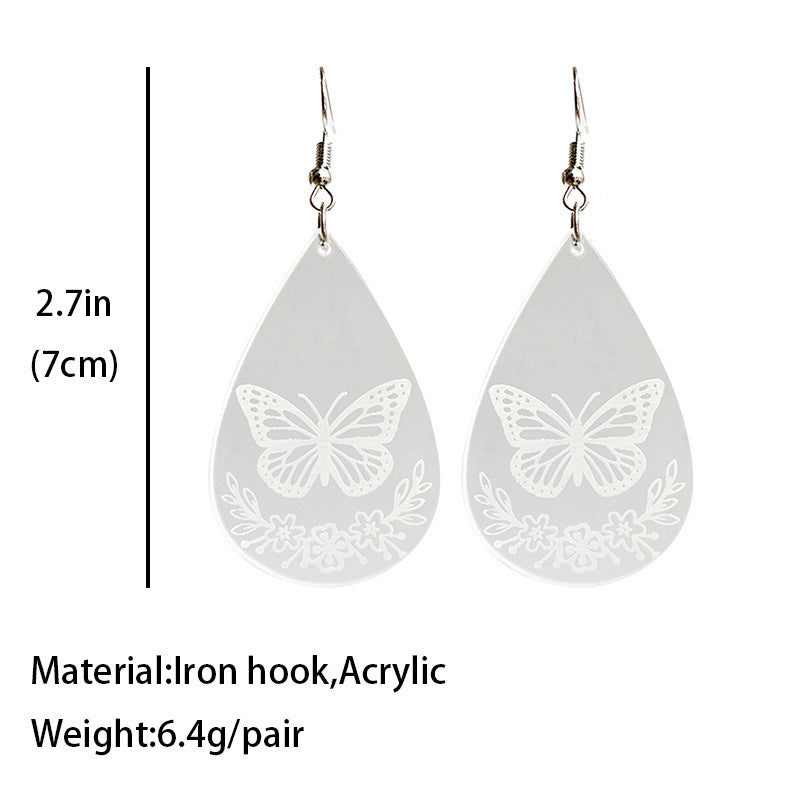 Wholesale 3pcs Transparent Acrylic Water Drop Bee Butterfly Laser Marking Popular Personality Earrings