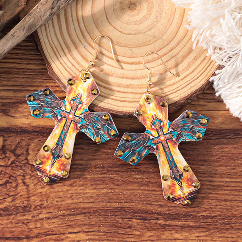 Wholesale Western-style double cross earrings