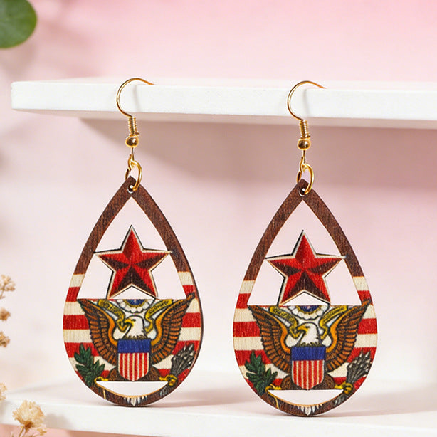 Wholesale Water drop five-pointed star earrings eagle emblem pattern earrings