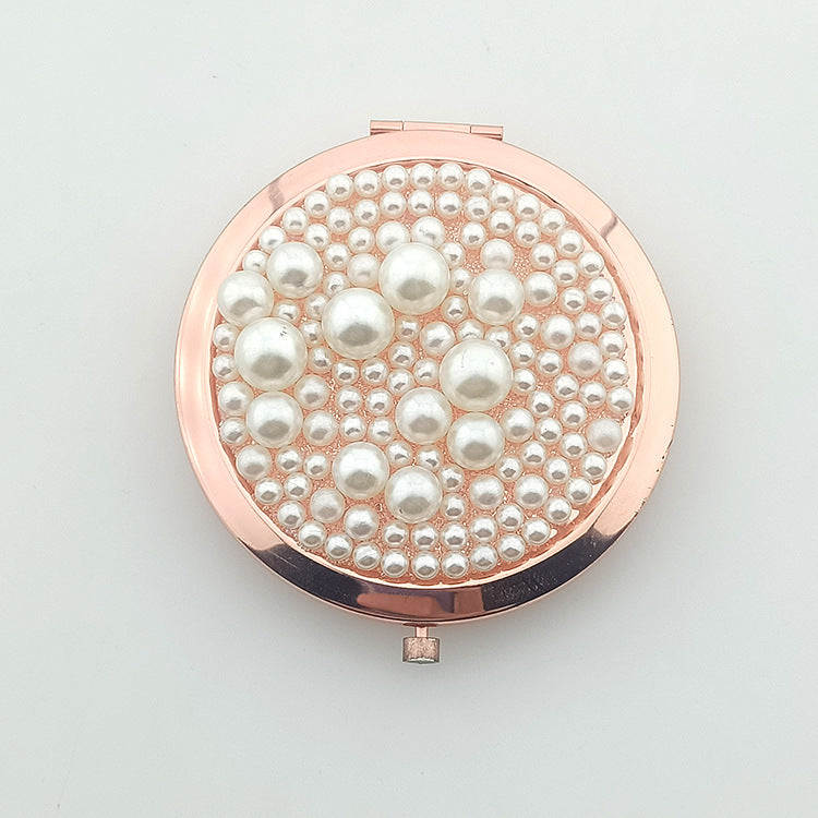 Wholesale Folding Pearl Diamond Makeup Aluminum Mirror