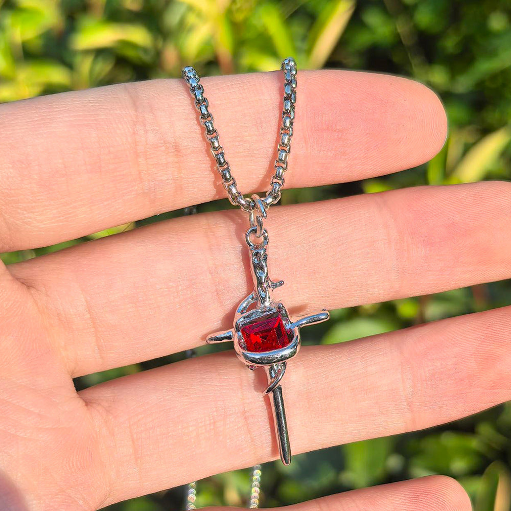 Wholesale Punk retro inlaid zircon cross pendant necklace