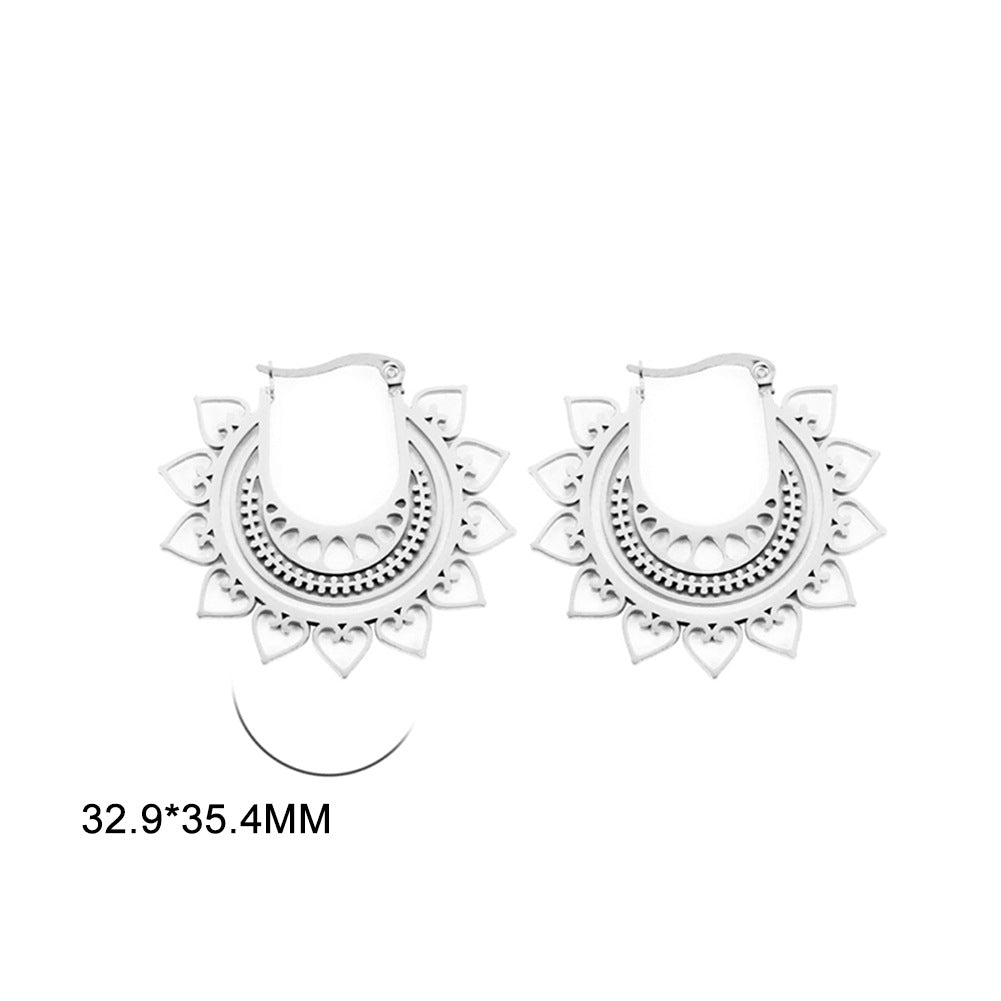 Wholesale Circle Filigree Heart Sunflower Stainless Steel Earrings