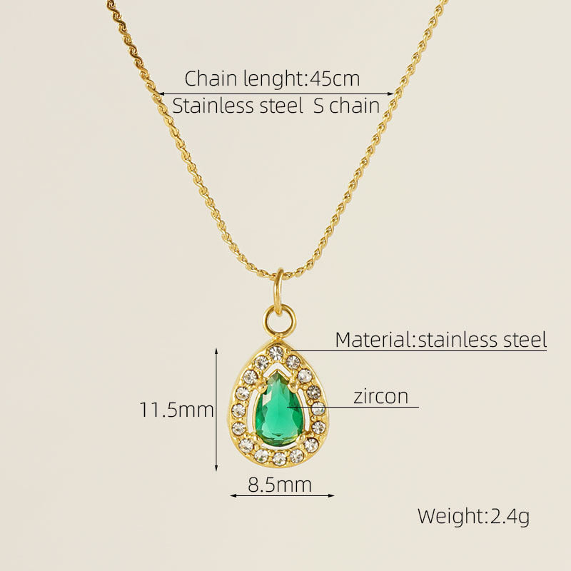 Wholesale Water drop zircon necklace female 18K stainless steel pendant clavicle chain