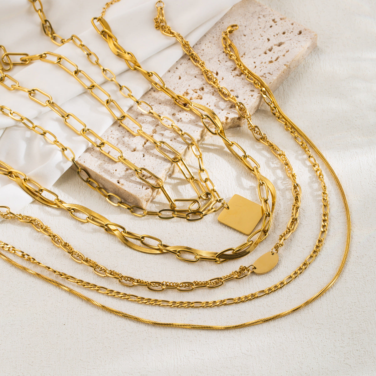 Wholesale Stainless Steel Vintage Square Plate Double Layer Necklace