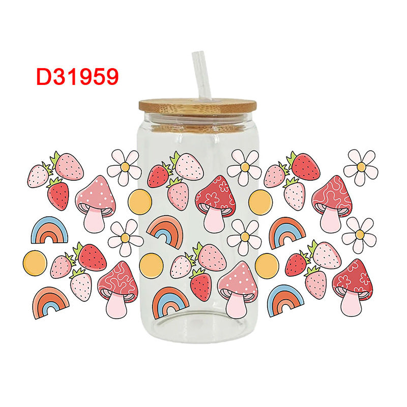 Wholesale fruit Cup  Crystal Sticker16oz Cup UV DTF Wraps 16oz Cup UV DTF Wraps