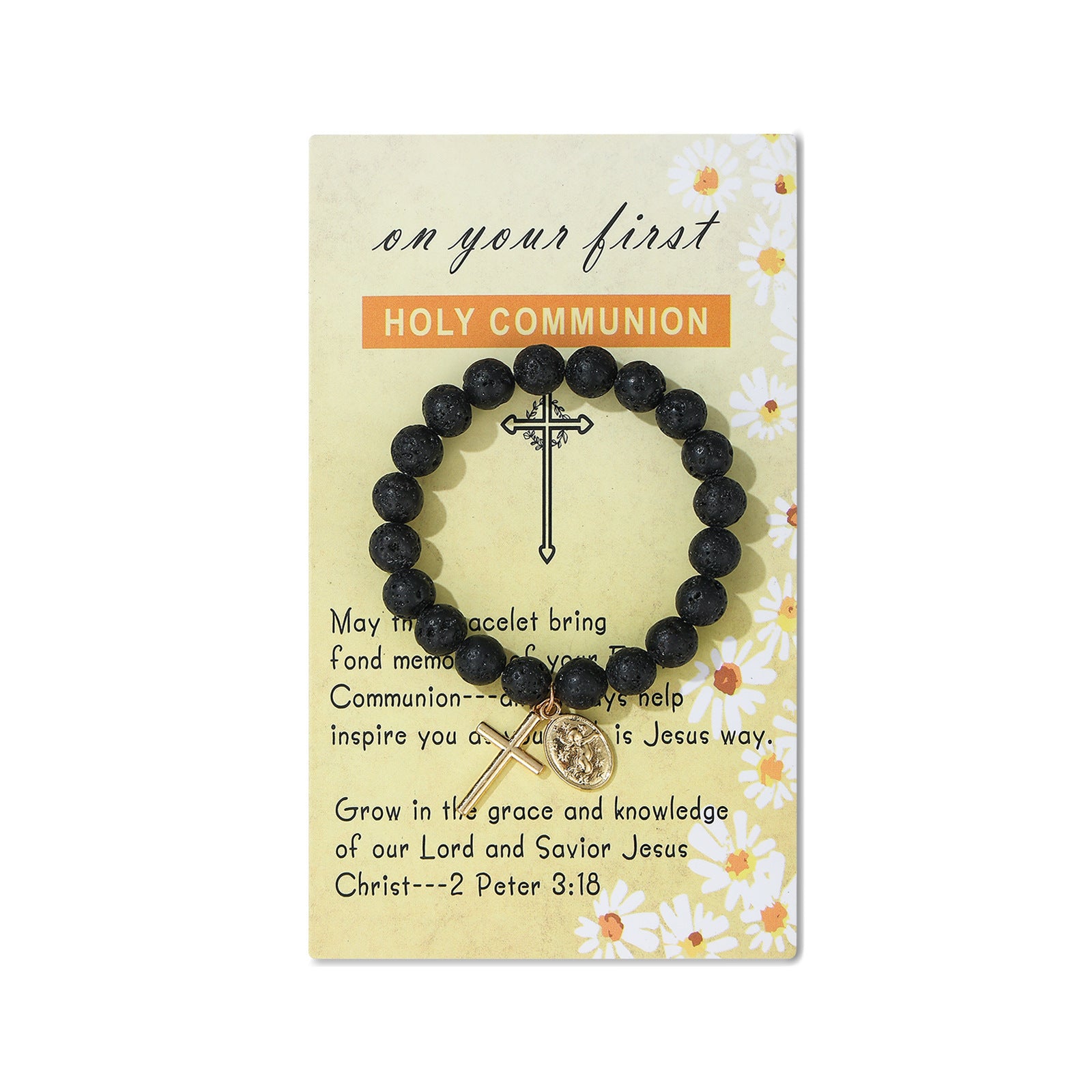 Wholesale Baptismal communion cross Volcanic Stone Bracelets